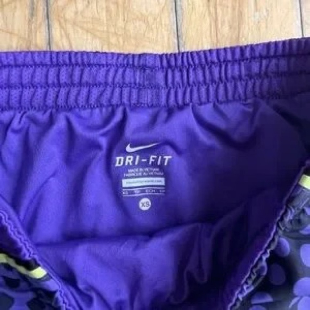 Nike Purple Polka Dot Athletic Shorts with Lime Trim - Picture 2 of 5